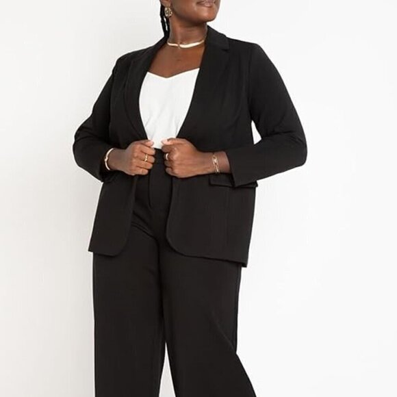 Eloquii Perfect Stretch Blazer Single Snap-Bar Close Collarless Pockets Black 22 - Picture 12 of 13